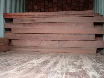 Layers of sawn timber planks