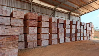 Bundles of sawn timber in the warehouse
